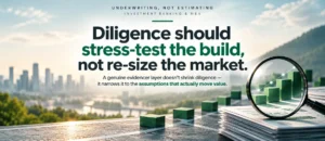 Diligence should stress-test the build, not re-size the market